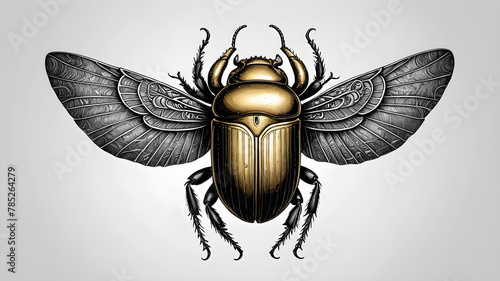 Scarab, sacred insect of Egypt or stag beetle isolated on white. © pla2u
