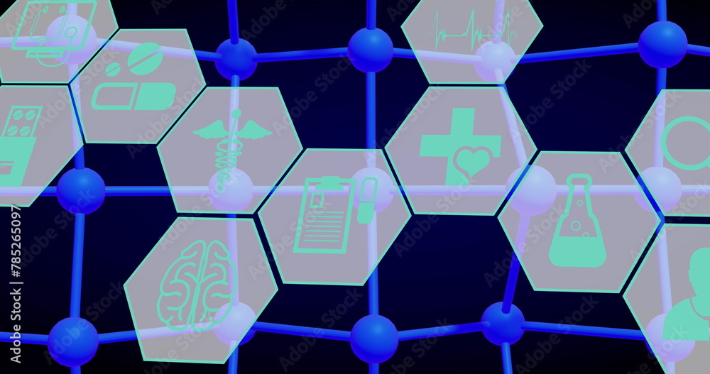 Image of medical icons over chemical formula Image of medical icons over chemical formula