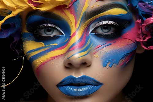 Makeup artistry featuring vivid colors, fashion forward, imaginative flair ,3DCG,high resulution,clean sharp focus
