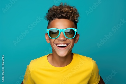 woman looking empty blank frame social media concept expression open mouth excited wearing sunglasses face portrait copy space photo background design happy © GalleryGlider