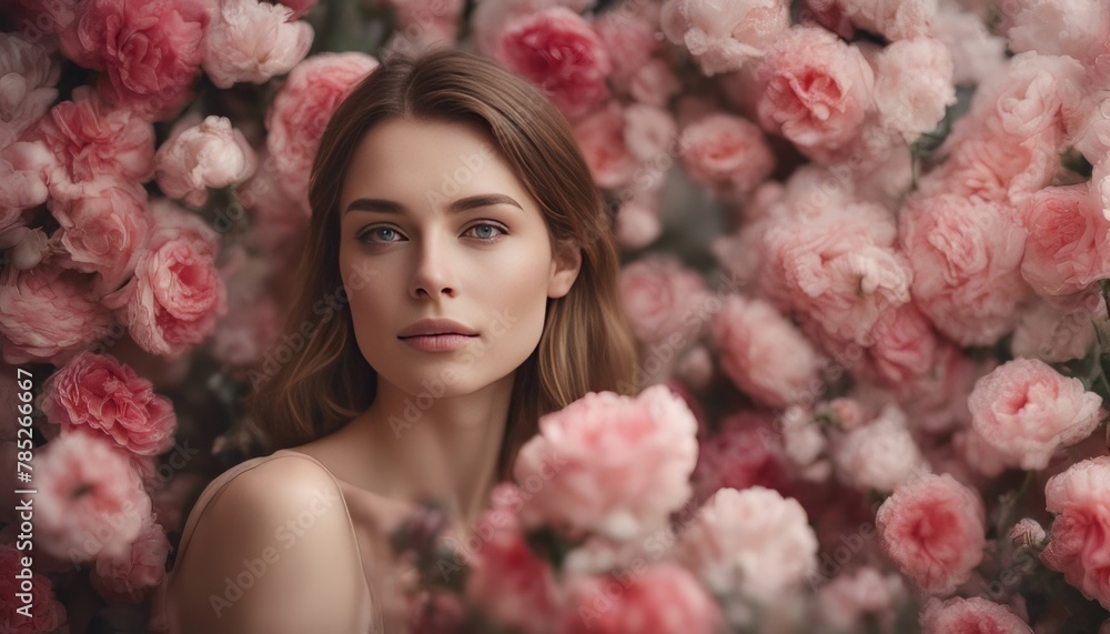 Feminine Elegance A Beautiful Caucasian Woman Posing in a Studio with a Background of Lovely Pink Feminine Elegance A Beautiful Caucasian Woman Posing in a Studio with a Background of Lovely Pink