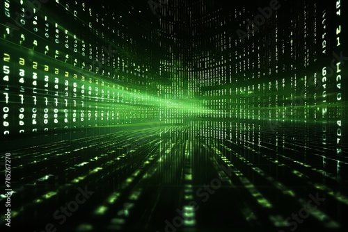 Olive abstract binary code background with glowing light rays and digital numbers for technology concept