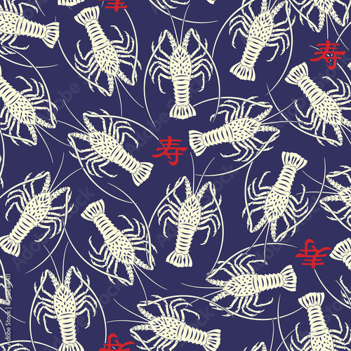Fabulous spiny lobster seamless textile pattern,