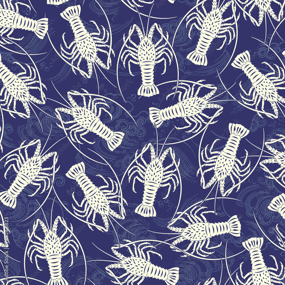 Fabulous spiny lobster seamless textile pattern, Fabulous spiny lobster seamless textile pattern,