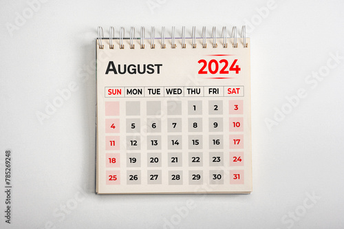 August 2024. One page of annual business monthly calendar on white background. August 2024 reminder, business planning, appointment meeting and event