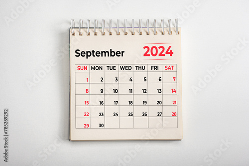 September 2024. One page of annual business monthly calendar on white background. September 2024 reminder, business planning, appointment meeting and event