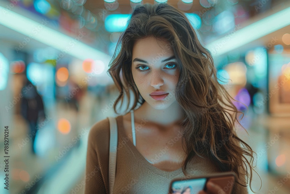 Portrait of a woman with mesmerizing eyes in a mall Portrait of a woman with mesmerizing eyes in a mall