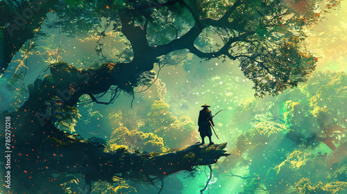 Archer standing on a tree in the fantasy forest digital art #785270218