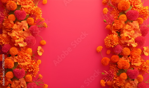 Marigold garland. Traditional garland for Indian Hindu holidays, wedding ceremony decoration. Happy Diwali, Pongal or Gudi Padwa festival.