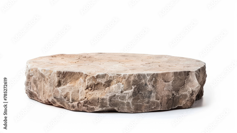 vintage low stone podium for food or cosmetic product display, isolated on white background