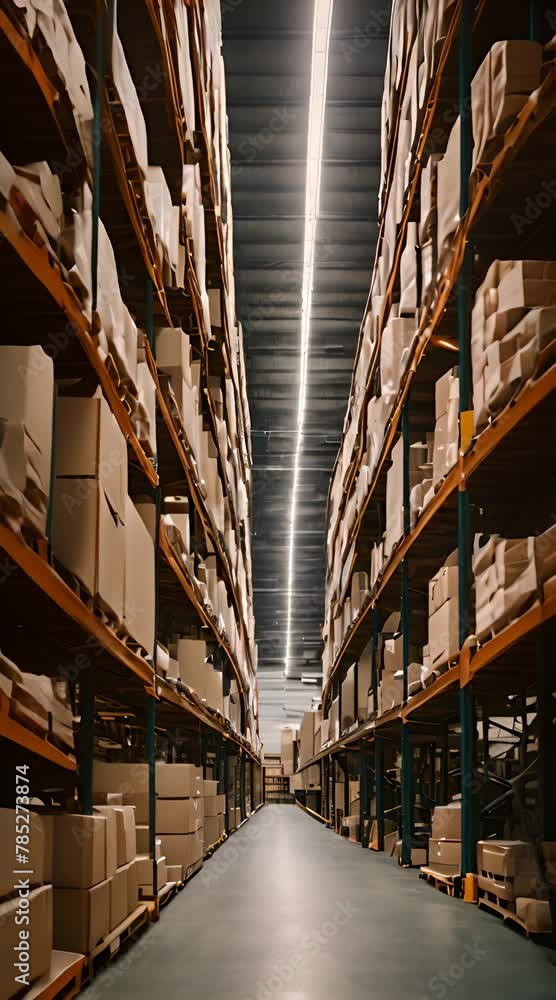 a company's warehouse with high shelves a company's warehouse with high shelves