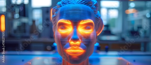 Illuminated 3D-Printed Bust in Blue and Orange Hues. Concept Sculptural Art, 3D Printing, Illuminated Installation, Blue/Orange Color Scheme, Contemporary Design