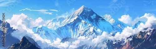 A mountain range with a large snow covered peak in the middle