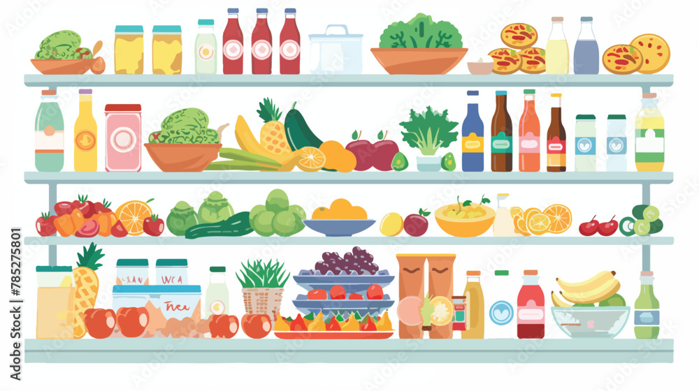 Shop supermarket interior shelf with fruits vegetable