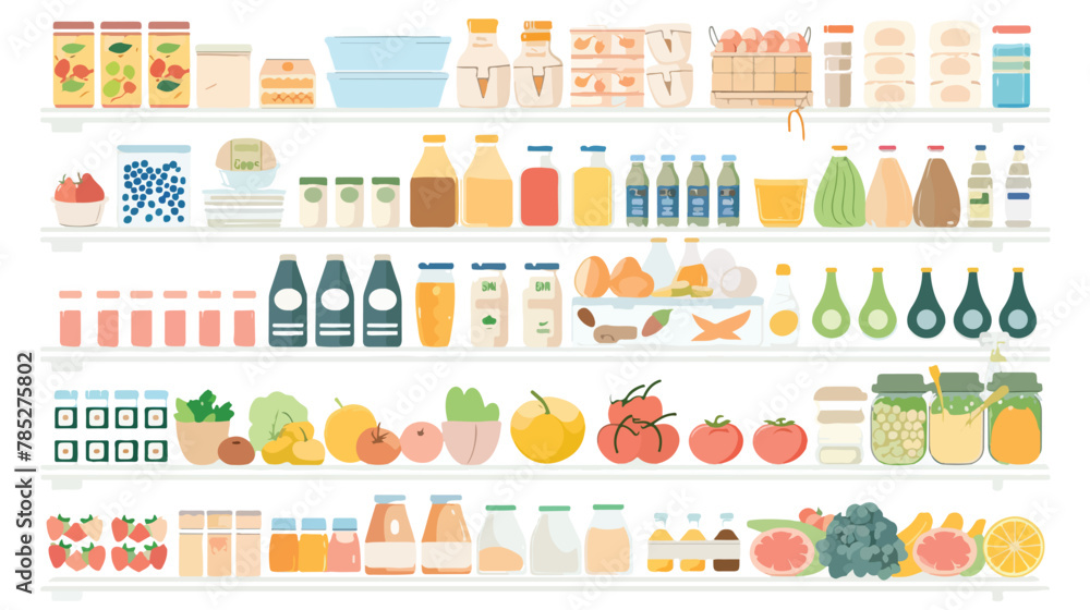 Shop supermarket interior shelf with fruits vegetable