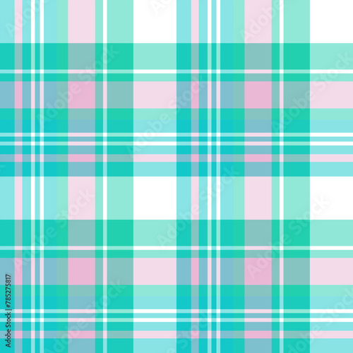 Seamless pattern in wondrous white, turquoise and pink colors for plaid, fabric, textile, clothes, tablecloth and other things. Vector image.