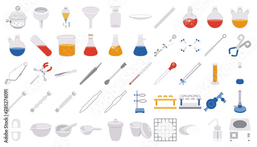 Laboratory and science icons in flat style.
