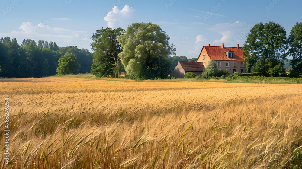 Wheat field, harvest. farm house and wheat field. Wheat field, harvest. farm house and wheat field.