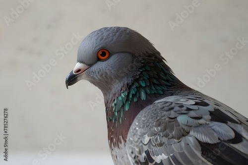 An image of a lovely feral pigeon's head, Columba livia pigeon bird head close-up on a lovely pigeon     © Mani Arts