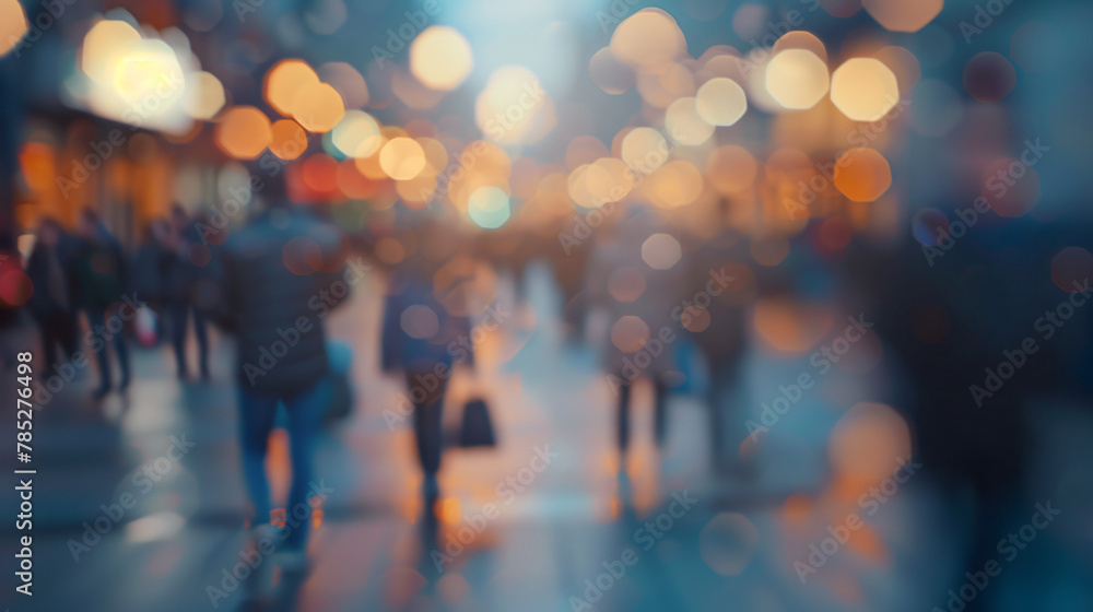 Background with blurred people walking on the street