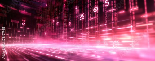 Pink abstract binary code background with glowing light rays and digital numbers for technology concept © GalleryGlider