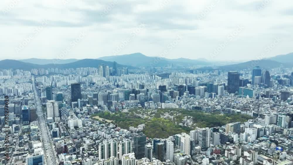 Drone View of Seoul city in South Korea, Gangnam, Spring, 60fps Drone View of Seoul city in South Korea, Gangnam, Spring, 60fps