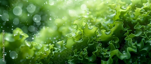 Emerald Whispers: Algae Artistry in Water Droplets. Concept Water Droplets, Algae Artistry, Nature Photography, Macro Shots