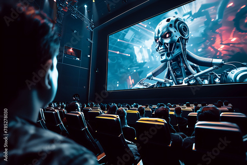 Captivated Audience in a Futuristic Movie Experience photo