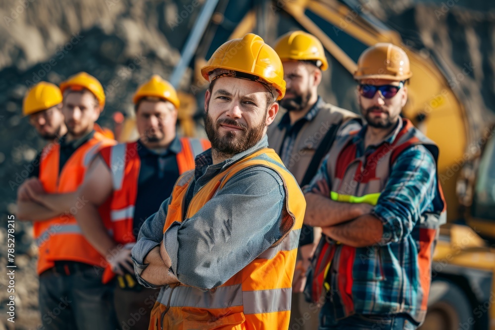 quarry workers standing with arms crossed quarry workers standing with arms crossed