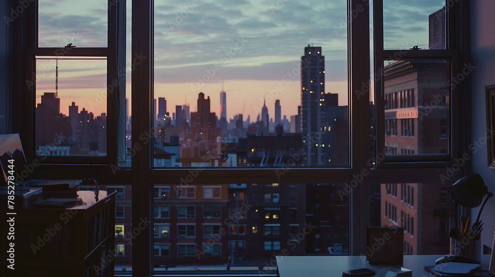 Twilight Tranquility - Serene Cityscape from a High-rise Window Twilight Tranquility - Serene Cityscape from a High-rise Window