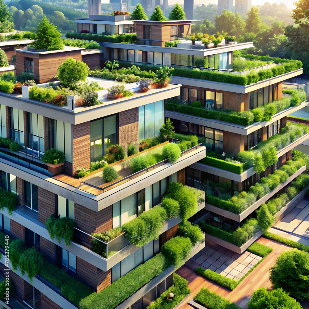 modern residential district with green roof modern residential district with green roof