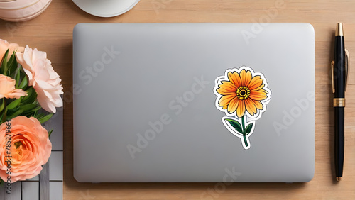 laptop top in flower sticker