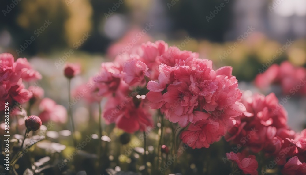 Pink flowers close up. Bouquet of red flowers. City flower beds, a beautiful and well-groomed garden Pink flowers close up. Bouquet of red flowers. City flower beds, a beautiful and well-groomed garden