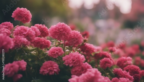 Pink flowers close up. Bouquet of red flowers. City flower beds  a beautiful and well-groomed garden