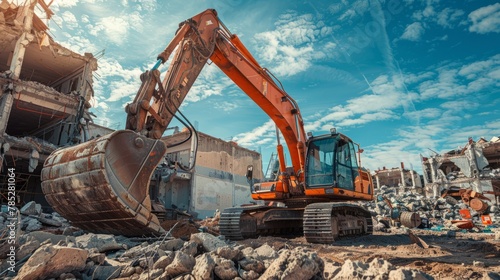 building demolition excavator photo
