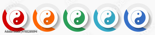 Ying yang vector icon set, flat icons for logo design, webdesign and mobile applications, colorful round buttons