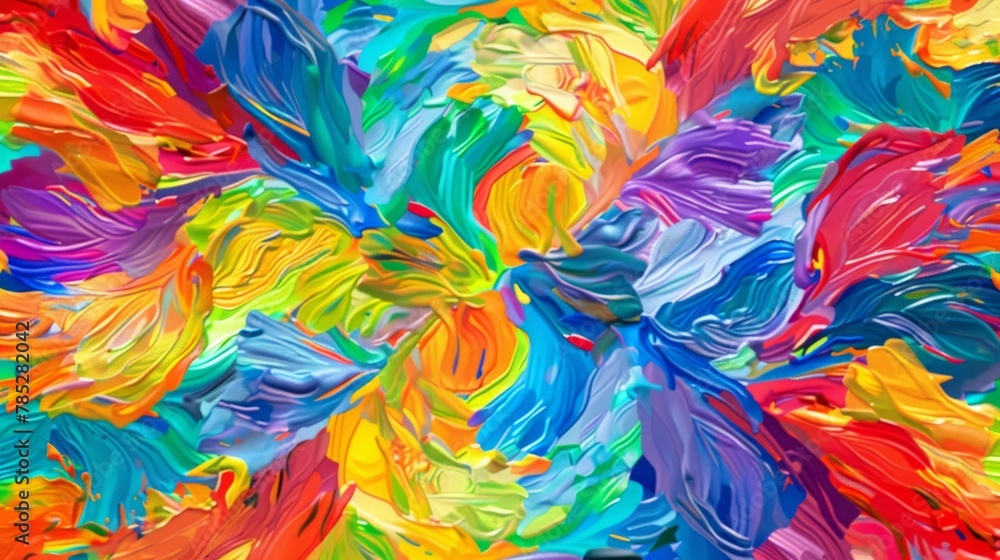 A multicolored flower painting against a white backdrop, framed in black midway through the image A multicolored flower painting against a white backdrop, framed in black midway through the image