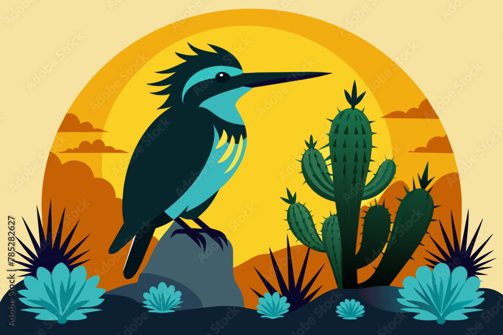 Naklejka premium kingfisher cactus vector silhouette 