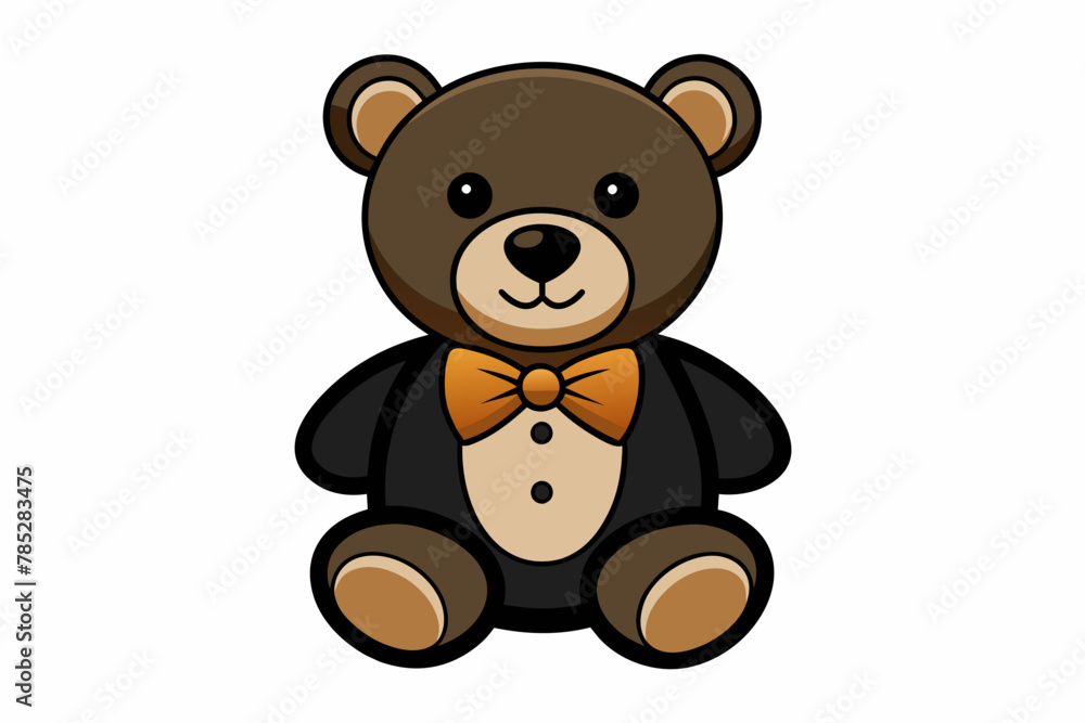 Classic teddy bear toy with a bow tie silhouette on white background Classic teddy bear toy with a bow tie silhouette on white background