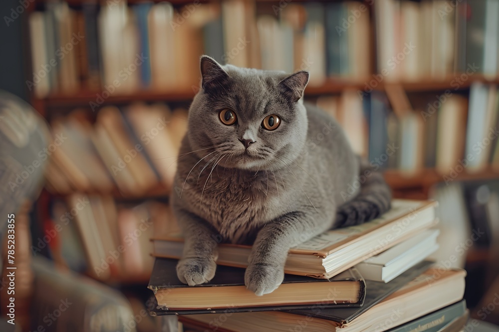 cat in a library