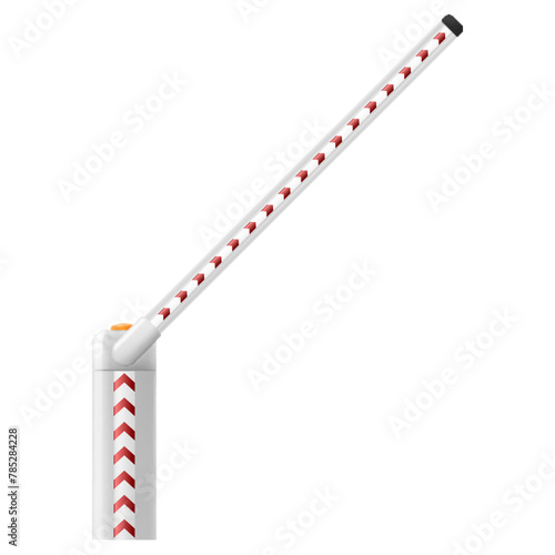 Set of universal boom barriers. Closed and open automatic barriers gates for parking of car. Barricade with flashing lamp for security. Border for entrance to park, garage, checkpoint. Realistic.