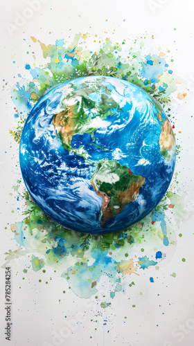 Planet Earth in watercolor drawn on a white background.