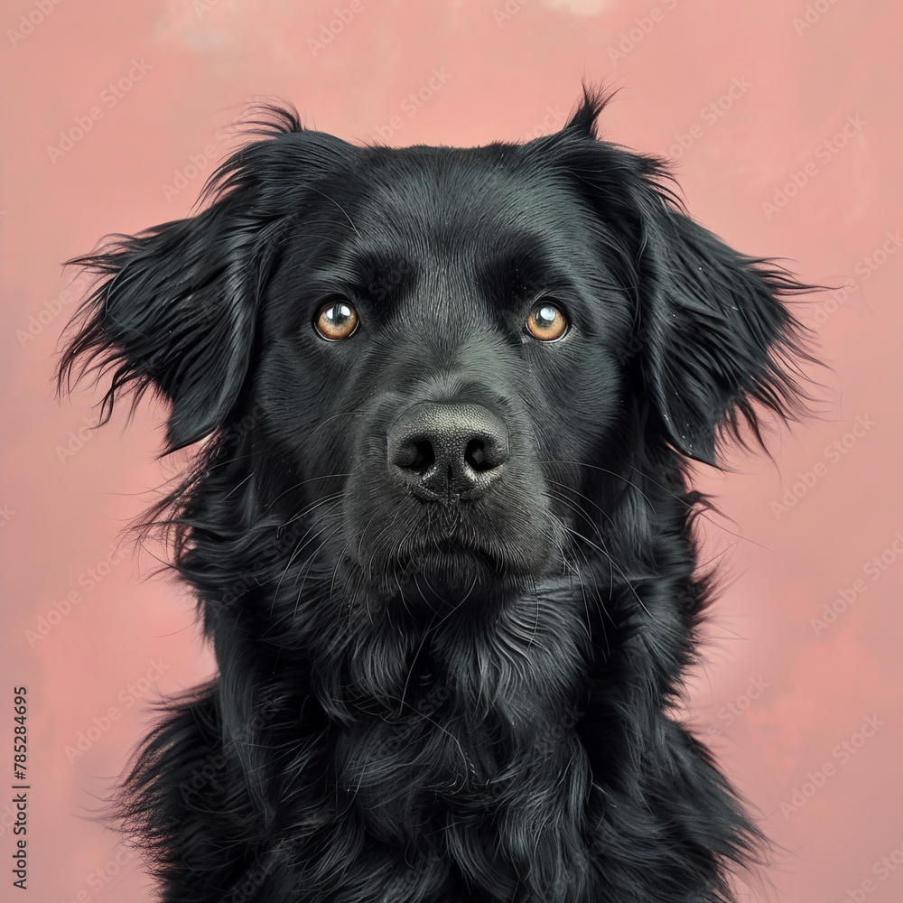 Close Up of Black Dog With Pink Background Close Up of Black Dog With Pink Background