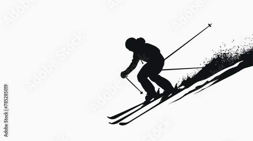 Silhouette of person skiing down snowy slope vector isolated