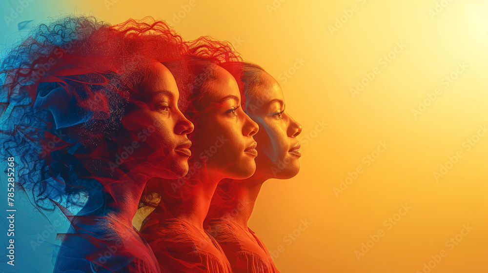 A visually captivating double exposure of a African women face in orange tones.