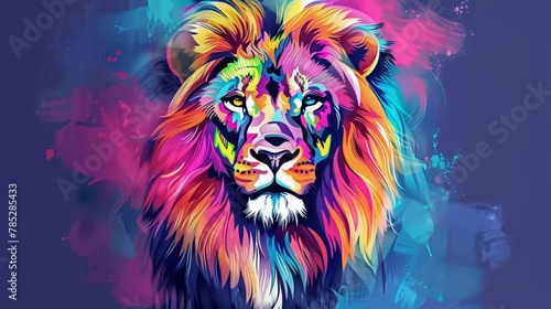   A vibrant lion s face against a blue backdrop  accompanied by a paint splash to its left side