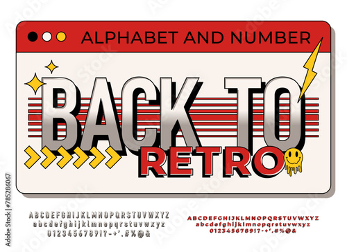 Stylized retro font and alphabet 90's, 80's. Vector Retro Alphabet Design with numbers and symbols. © Pro_Vector