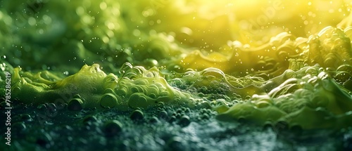 Ethereal Algae Dance in Sunlit Water. Concept Underwater Photography, Sunlit Scenes, Marine Life, Algae Ecosystem, Ethereal Movement