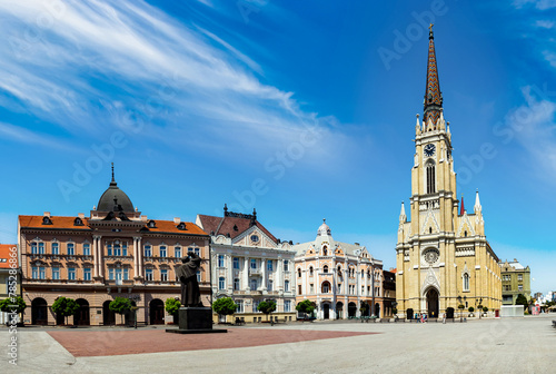 Freedom square and catholic cathedral in Novi Sad. Serbia. photo