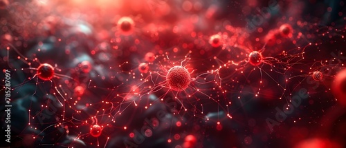Network of Life: Red Cellular Connections. Concept Biology, Cellular Connections, Networking, Life Science, Red Color photo